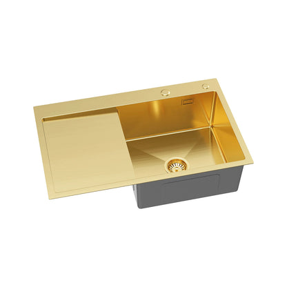 Single bowl sink with drainer 78x49cm L Gold PVD from Velazo.